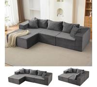 Garvee Sofá modular de espuma viscoelástica profunda, sofá en forma de L de 3 asientos, sofá de gran tamaño orientado a la izquierda, tapizado, sin montaje, muebles modernos de sala de estar, gris