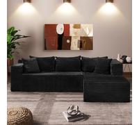 Garvee, Sofá modular en forma de L de 105 pulgadas, sofá de pana súper gruesa de 25 mm, no requiere montaje, sofá modular con chaise lounge para sala de estar, color negro
