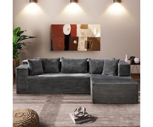 Garvee, Sofá modular en forma de L de 105 pulgadas, sofá de pana súper gruesa de 25 mm, no requiere montaje, sofá modular con chaise lounge para sala de estar, color gris