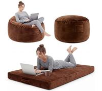 Garvee Sofá Puff 3 en 1 Amplio para Adultos - Espuma Viscoelástica de Alta Recuperación - Funda de Franela Extraíble y Lavable - Sofá Cama Espacioso para Salón, Dormitorio y Sala de Juegos - Marrón