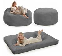 Garvee Sofá Puff 3 en 1 Amplio para Adultos - Espuma Viscoelástica de Alta Recuperación - Funda de Franela Extraíble y Lavable - Sofá Cama Espacioso para Salón, Dormitorio y Sala de Juegos - Gris