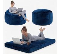 Garvee Sofá Puff 4 en 1 Amplio para Adultos - Espuma viscoelástica Alta recuperación - Funda de Franela extraíble y Lavable - Sofá Cama Espacioso para salón/Dormitorio, Azul