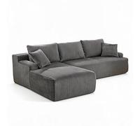 Garvee Sofá seccional modular en L para sala de estar - Tapizado en pana gris oscuro - Chaise longue gran y profundo - Espuma viscoelástica ultra cómoda - 3 plazas, mini versión 240 cm, lado izquierdo
