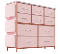Garvee Solución práctica y decorativa - Cómoda de 10 cajones de tela con bolsillos laterales y ganchos - Estructura de metal y tablero de madera - Para dormitorio, salón, habitación infantil o pasillo