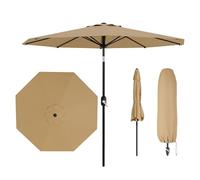 Garvee - Sombrilla de jardín (270 cm, protección UV50+, impermeable, 8 ballenas robustas, con manivela e inclinación), perfecto para terraza, balcón, piscina y extensor, caqui