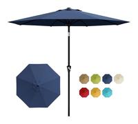 Garvee Sombrilla de Jardín 270cm con Manivela e Inclinación de Aleación de Zinc, Parasol de Patio Circular de 8 Varillas de Hierro Reforzadas para Exterior, Terraza, Balcón y Piscina, Azul Marino