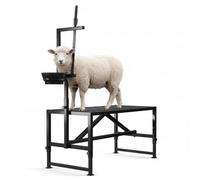 Garvee Soporte de Ordeño y Peluquería para Cabras, Puesto de Ordeño de Acero Q235 con Altura Ajustable, Plataforma de Aseo para Ganado Pequeño, Ovejas y Terneros, Color Negro (Modelo Corto)
