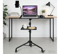 Garvee Soporte de trípode para proyector, soporte para proyector móvil y portátil con ruedas, altura ajustable de 58 a 125 cm con 2 estantes, bandeja de mouse y soporte para teléfono para