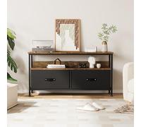 Garvee Soporte de TV con 2 cajones de tela y estantes abiertos, mesa de consola industrial para sala de estar, dormitorio, unidad de entretenimiento para televisores de 40 a 45 pulgadas, marrón