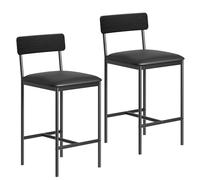 Garvee Taburete Alto de Bar, Juego de 2 Taburetes, con Respaldo y Reposapiés Tapizados, para Cocina, Salón, Comedor, 36.8 * 42 * 88 cm,Fácil Montaje (Negro)