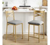 Garvee Taburete Alto Industrial Dorado con Respaldo y Asiento Acolchado, tapizado Moderno y cómodo para Cocina, Barra, Comedor o apartamento, Set de 2, 66 cm (26 Pulgadas)