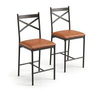 Garvee Taburete Alto Moderno con Respaldo y cojín Grueso, tapizado en Piel sintética marrón, Base Resistente Estilo Industrial, Ideal para Cocina, Comedor o cafetería, Set de 2, 66 cm (26 Pulgadas)