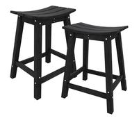 Garvee Taburete de Bar de HDPE para Exterior, Taburete Alto Resistente a la Intemperie para Jardín, Terraza y Barra de Cocina, Silla de Bar Ergonómica con Reposapiés, Estructura Estable,Negro Set de 2