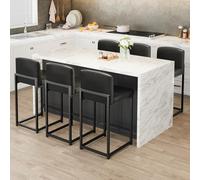 Garvee Taburete De Bar Moderno De Altura De Mostrador - Cómodo Tapizado De Piel Sintética, Respaldo Firme, Patas De Metal Resistentes, Ideal para Isla De Cocina, Comedor, Sala De Estar y Apartamento.