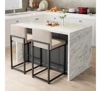 Garvee Taburete De Bar Moderno De Altura De Mostrador - Cómodo Tapizado De Piel Sintética, Respaldo Firme, Patas De Metal Resistentes, Ideal para Isla De Cocina, Comedor, Sala De Estar y Apartamento.