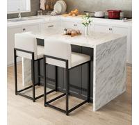 Garvee Taburete De Bar Moderno De Altura De Mostrador - Cómodo Tapizado De Piel Sintética, Respaldo Firme, Patas De Metal Resistentes, Ideal para Isla De Cocina, Comedor, Sala De Estar y Apartamento.