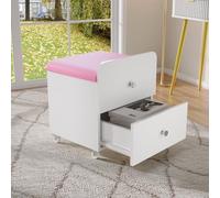 Garvee Taburete de tocador Moderno con Almacenamiento - Silla Multifuncional tapizada con cajón Dormitorio, Sala o Mesa de Maquillaje - Uso como otomana o reposapiés - Color: Rosa y
