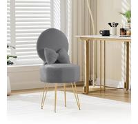 Garvee Taburete De Tocador Suave con Almacenamiento - Silla Tapizada En Franela, Respaldo Plegable, Cojín y Patas De Metal - Taburete De Almacenamiento Compacto para Dormitorio, Silla De Maquillaje