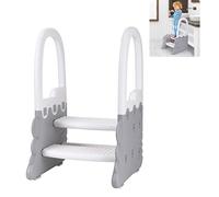 Garvee Taburete infantil de 2 escalones antideslizante con pasamanos para niños y bebés - Seguro y resistente - Perfecto para lavabo, inodoro y dormitorio - Color blanco giratorio