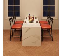 Garvee Taburetes altos de comedor con respaldo en X y asiento tapizado en PU, estructura metálica resistente, reposapiés, ideales para cocina, isla, barra o apartamento - Juego de 4 - Color marrón, 22