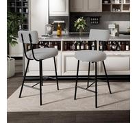 Garvee Taburetes Altos Modernos y ergonómicos para Barra - Asiento Redondo tapizado, Respaldo cómodo, reposapiés y Patas de Metal - Ideales para Cocina, Comedor, cafetería - Gris - Pack de 4 Unidades