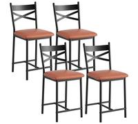 Garvee Taburetes de Bar Acolchados con Respaldo, Estructura de Metal Robusta, Asiento de Poliuretano, Ideales para Cocina, Isla o Comedor - Modernos y cómodos - Juego de 4 - Marrón, 22 Pulgadas