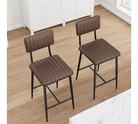 Garvee Taburetes De Bar Acolchados Modernos - Juego De 2 Sillas con Respaldo, Reposapiés y Patas De Metal Reforzado - Tapizado De Cuero Sintético Lychee - Ideal para Cocina, Isla o Mostrador