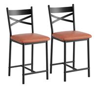 Garvee Taburetes de Bar con Respaldo en X, Asiento Acolchado de Piel sintética, Marco de Metal Resistente, Estilo Industrial Moderno, Cocina, Isla y Comedor - Juego de 2 - marrón