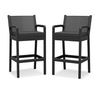 Garvee Taburetes de Bar Exterior Juego de 2, Sillas Altas Jardín Terraza con Respaldo y Reposapiés, Asientos de Polipropileno Resistentes a la Intemperie para Patio Balcón Piscina, Negro