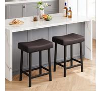 Garvee Taburetes De Bar Modernos En Cuero Sintético Gris - Patas Metálicas Blancas, Reposapiés Ergonómico, Altura De Mostrador - Ideales para Isla De Cocina y Barra De Comedor