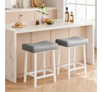 Garvee Taburetes De Bar Modernos En Cuero Sintético Gris - Patas Metálicas Blancas, Reposapiés Ergonómico, Altura De Mostrador - Ideales para Isla De Cocina y Barra De Comedor