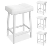 Garvee Taburetes De Bar Modernos En Cuero Sintético Gris - Patas Metálicas Blancas, Reposapiés Ergonómico, Altura De Mostrador - Ideales para Isla De Cocina y Barra De Comedor