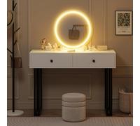 Garvee Tocador Blanco con Espejo Y Luces, Pequeño Tocador con 2 Cajones, Moderno Organizador con 3 Luces De Color Y Brillo Ajustable, Tocador para Dormitorio.
