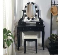 Garvee Tocador Contemporáneo con Espejo Ovalado y Luces LED. Cinco Cajones Espaciosos. Incluye Taburete. Iluminación De 3 Colores. Ideal para Dormitorio De Mujeres, Niñas y Niños