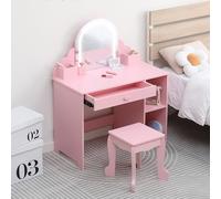 Garvee Tocador Infantil con Espejo Iluminado: Juego de Maquillaje de Madera con Cajón y Estantes Abiertos, Tocador de Princesa para Niñas, Mueble de Dormitorio, Púrpura (con Accesorios)