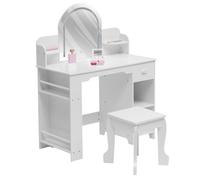 Garvee Tocador Infantil con Espejo Iluminado y Silla - Tocador de Madera con Brillo Ajustable, Estantería, Cajón y Estantes Abiertos - Ideal para Dormitorio o Sala de Juegos de Niñas, Color Blanca