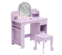 Garvee Tocador Infantil con Espejo Iluminado y Silla - Tocador de Madera con Brillo Ajustable, Estantería, Cajón y Estantes Abiertos - Ideal para Dormitorio o Sala de Juegos de Niñas, Color Púrpura