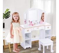 Garvee Tocador Infantil de Madera con Espejo y cajón - Set de tocador y Silla para niñas - Incluye Accesorios - para Dormitorio o Sala de Juegos - Ideal para niñas de 3 a 9 años - Blanco
