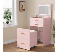 Garvee Tocador Moderno 3 en 1 para Dormitorio - 3 cajones amplios - Mesa de Maquillaje Multifuncional - Diseño Elegante para el hogar - Color Rosa