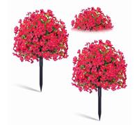 Garvee Topiarios Artificiales 2 Unidades 60 cm - Bolas de Bojo UV Resistentes para Exterior - Plantas Falsas con Estacas para Terraza Jardín o Entrada - Rojo Rosa