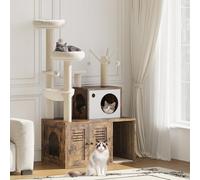 Garvee Torre de árbol para gatos con caja de arena, torre moderna 2 en 1 para gatos, moderna torre para gatos oculta con condominio, muebles interiores todo en uno con postes rascadores, percha y