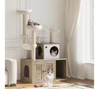 Garvee Torre de árbol para gatos con caja de arena, torre moderna 2 en 1 para gatos, moderna torre para gatos oculta con condominio, muebles interiores todo en uno con postes rascadores, percha y