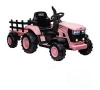 Garvee Tractor Eléctrico Niños con Remolque Desmontable, Coche Eléctrico para Niños 3-6 Años, 12V a 6 Neumáticos con Control Remoto Música, 3 Velocidades, Faros LED, Cuerno,138x53x54cm Color Rosa