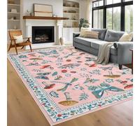 Garvee Washable Rugs for Living Room Modern Floral Area Rugs Insect Print Non Slip Large Kids Bedroom Carpet Indoor Stain Resistant Carpet for Dining Room Playroom Nursery