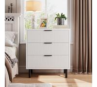 Garvee Wave 3 Drawers Dresser, Modern Chest of Drawers with Metal Legs, Wood Nightstand with Storage and Anti-Tipping Device, Drawer Organizer for Bedroom, Hallway, Entryway, Gray