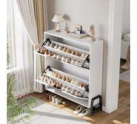 Garvee Zapatero De Entrada Moderno con Dos Cajones Giratorios, Estante Ajustable y Patas De Metal. Organizador Independiente Que Ahorra Espacio para Pasillo, Recibidor o Armario. Blanco o Roble.