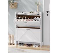 Garvee Zapatero Estrecho con 2 Cajones Abatibles, Organizador Oculto Independiente para Entrada y Sala de Estar, Color Blanco, 80×24×102 cm