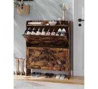 Garvee Zapatero Estrecho con 2 Cajones Abatibles, Organizador Oculto Independiente para Entrada y Sala de Estar, Color Rustic, 80×24×102 cm