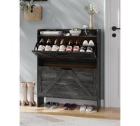 Garvee Zapatero Estrecho con 2 Cajones Abatibles, Organizador Oculto Independiente para Entrada y Sala de Estar, Color Negro, 80×24×102 cm