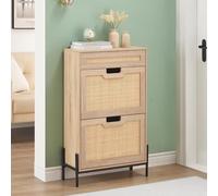 Garvee Zapatero Estrecho con 2 Solapas y 1 cajón, Cajones Abatibles y Estantes Ajustables, Mueble Delgado para Entrada Pasillo o Porche, para 14 Pares, Color Madera Natural, 60x24x102 cm